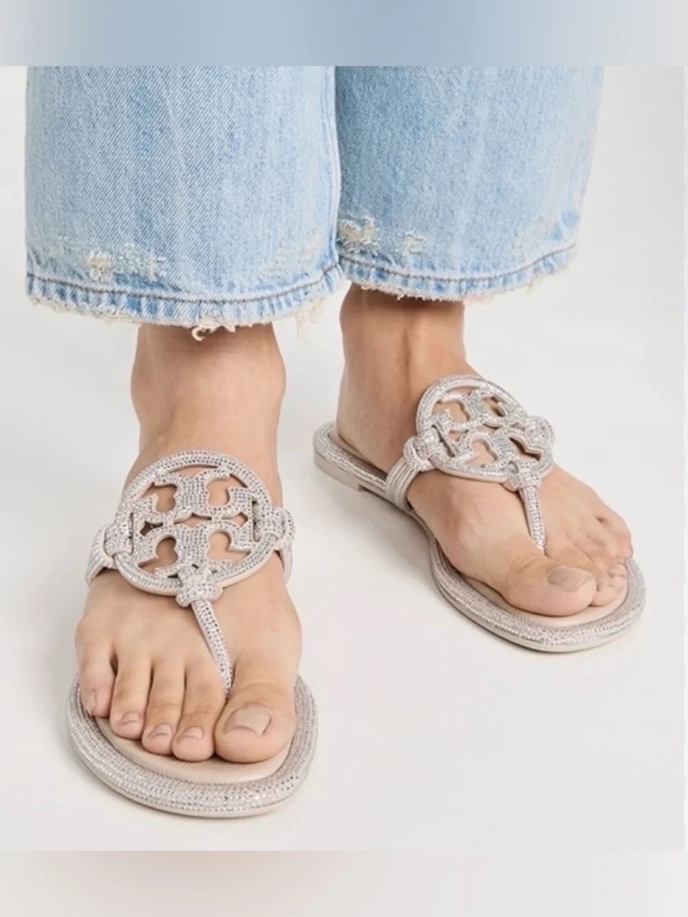Tory Burch Stone Gray Miller Pavé Knotted Sandals - Picture 13 of 14